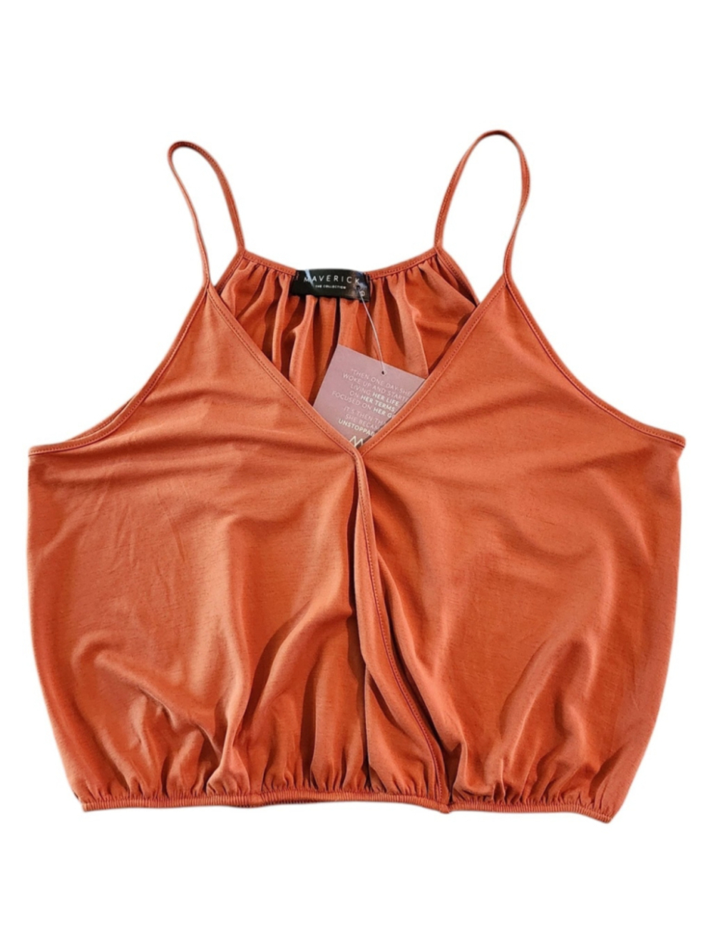 Maverick The Collection Rust Orange Twist Front Crop Cami Tank Top NWT Size L